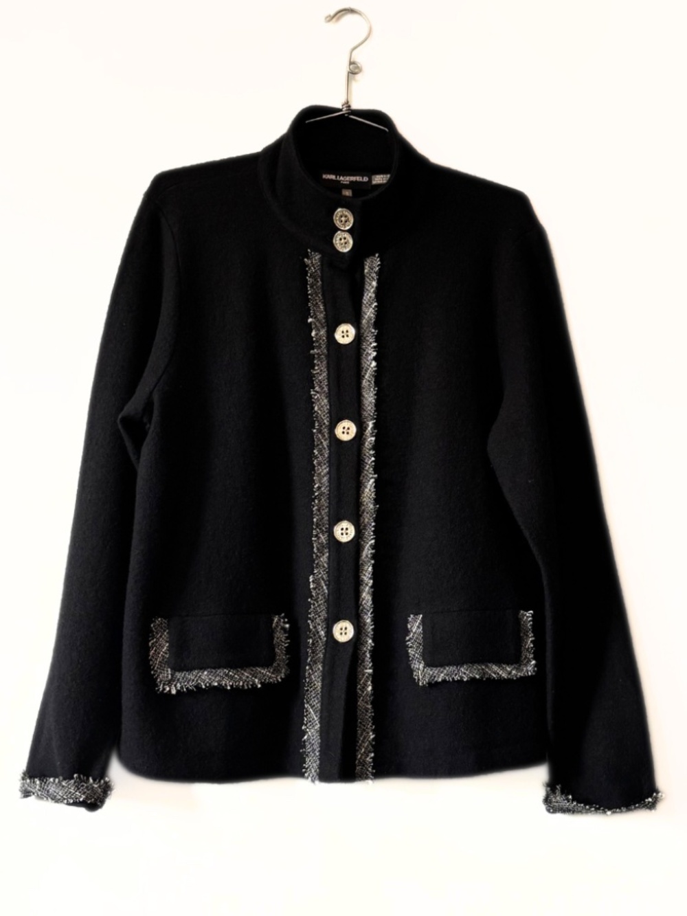 Karl Lagerfeld Paris Lightweight Wool Blend Black & White Jacket Size M
